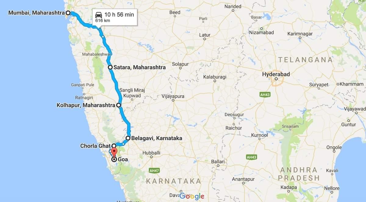 மும்பை-கோவா சாலை வரைபடம்